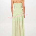 Stylish Three-dimensional Floral Chiffon Patchwork Strapless Elegant Maxi Dress