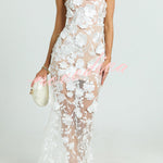 Sienna Floral Embroidered Fabric Off Shoulder Mermaid Silhouette Slit Maxi Dress