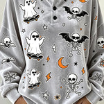 Spooky Season Velvet Long Sleeve Halloween Shirt with Buttons