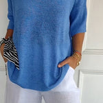 Solid Color Knitted V-neck Top