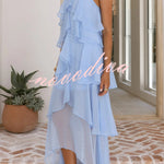 Solid Color Chiffon Halter Neck Elegant Ruffle Maxi Dress