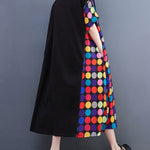 Loose Short Sleeves Multi-Colored Polka-Dot Split-Joint Round-Neck Midi Dresses