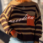 Xander Knit Color-block Stripes Wide Neck Long Sleeve Pocket Relaxed Sweater