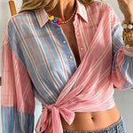 Plaid Wrap Tie Long Sleeve Shirt
