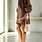 Rima Linen Blend Flowers Button Down Floral Cuffs Half Sleeve Mini Dress