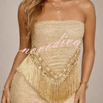 Fashionable Sleeveless Off-shoulder Tassel Hem Strapless Top