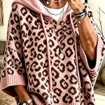 Comfortable and Casual Knit Leopard Print Half Sleeve Hoodie Sweater