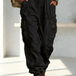 Street Style Solid Color High Waist Pocketed Loose Fit Cargo Pants