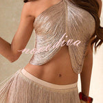 Aria Metallic Fringe Halter Top & Tassel Maxi Skirt Set