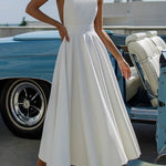 Solid Color Halter Neck Bow Tie Elegant Waist-cinching Midi Dress