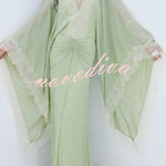 Evita Georgette Lace Trim Kaftan-style Sleeve Ruched Hip Maxi Dress