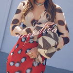 Sabine Animal and Butterfly Print Colorblock Long Sleeve Bias Cut Maxi Dress