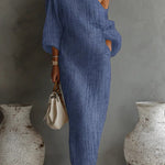 Linen Blend Loose-fitting One-shoulder Lantern Sleeve Casual Pocket Maxi Dress
