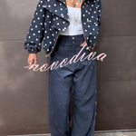 Kadence Denim Side Metal Hollow Ring Detail Pocket Lantern Pants