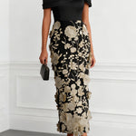 Classic 3D Floral Embroidery Off The Shoulder Short Sleeve Sheath Midi Dress