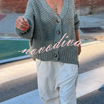 Hestia Knitted Texture Solid Color Button Long Sleeve Relaxed Cardigan