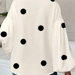 Stylish Polka Dot Print Collared Puff Sleeve Loose Shirt