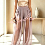 Semi-sheer Mesh Solid Color Mid Rise Patchwork Loose Lantern Pants