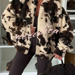 Soft and Fluffy Teddy Bear Fleece Material Contrast Color Long Sleeve Pocket Zipper Coat