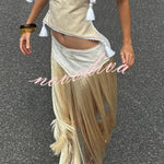 Stylish Halter Neck Lace Up Tassel Pendant Backless Top