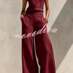 Elysia Contrast-Stitch Linen Two-Piece Set