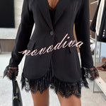 Danora Lace Trim Single-button Long Sleeve Lapel Blazer Mini Dress