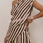 Unique Printed Asymmetrical Off-shoulder Top and Elastic Waist Casual Pocket Shorts Set