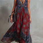 Retro Ethnic Bohemian Print Chiffon Sleeveless Maxi Dress
