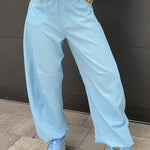 Kadence Denim Side Metal Hollow Ring Detail Pocket Lantern Pants