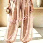 Semi-sheer Mesh Solid Color Mid Rise Patchwork Loose Lantern Pants