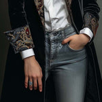 Delphine™ | Black Baroque Print Slim Blazer