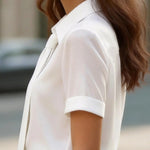 Solid Color Collared Tie Short-sleeved Casual Shirt