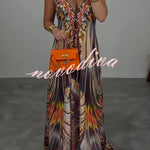 Bohemian Style Unique Print Sleeveless Backless Loose Maxi Dress