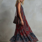 Retro Ethnic Bohemian Print Chiffon Sleeveless Maxi Dress