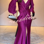Raise A Toast Satin Long Balloon Sleeve Twist Waist Slit Maxi Dress