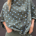 Kadence Polka Dot Zipper Lapel High Neck Drawstring Hem Sporty Jacket