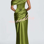 Ella Satin Detachable Asymmetric Off Shoulder Drape Panel Back Lace-up Maxi Dress