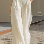 White V-neck lantern sleeve wide-leg jumpsuit（Includes belt）