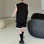Contrast Color Stitching Sleeveless Vest Straight Shorts Two-piece Set