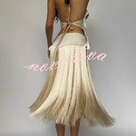 Fashionable Lace Appliqu¨¦ Tassel Hem Vacation Maxi Skirt