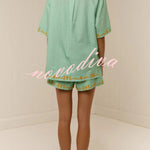 Linen Blend Loose-fitting Short-sleeved Button-down Shirt and Casual Pocket Shorts Set