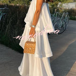 Soft and Smooth Satin Tiered Slip Square Neck A-line Maxi Dress