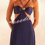 Metal Shell Straps Elastic Bikini and Slit Cover-up Dress Three-piece Set