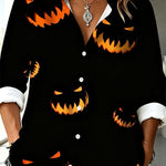 Halloween Shirt Featuring Evil Spirit and Jack-o'-lantern Patterns