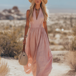 Bohemian West Resort Elegant Sleeveless Cotton Linen Dress