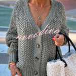 Hestia Knitted Texture Solid Color Button Long Sleeve Relaxed Cardigan