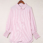Zeagoo Stripe Button-Down Long Sleeve Shirt Contrast Business Casual Top Loose Blouse
