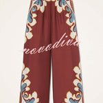 Bohemian Dreams Unique Print Elastic Waist Pocket Wide Leg Pants