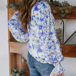 Zeagoo Long Sleeve Boho Drawstring Floral Print V Neck Shirt Buttoned Blouse Casual Tunic Tops