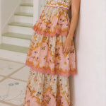 Daylight Unique Print Cutout Waist Back Lace-up Tiered Hem Maxi Dress